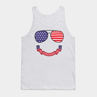 Funny Patriotic Happy Face American Flag Tank Top